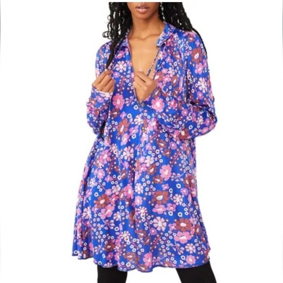 Free People Daisy Jane Long Sleeve Mini Dress size S in botanical combo - Picture 1 of 7